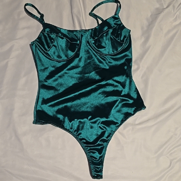 PrettyLittleThing Tops - PrettyLittleThing Green Satin Bodysuit M